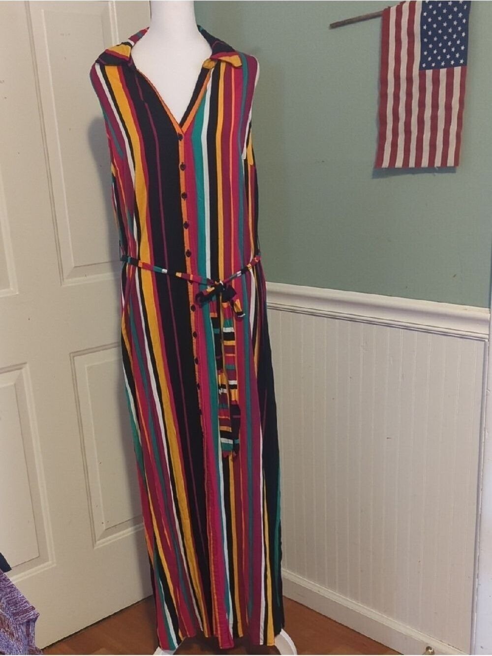 Torrid Maxi Dress Vertical Stripe Button Front Sleeveless Size 1